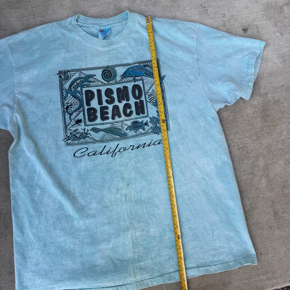 Vintage Hanes Beefy-T Pismo Beach California Graphic T-Shirt Teal XL USA Made - Picture 5 of 8